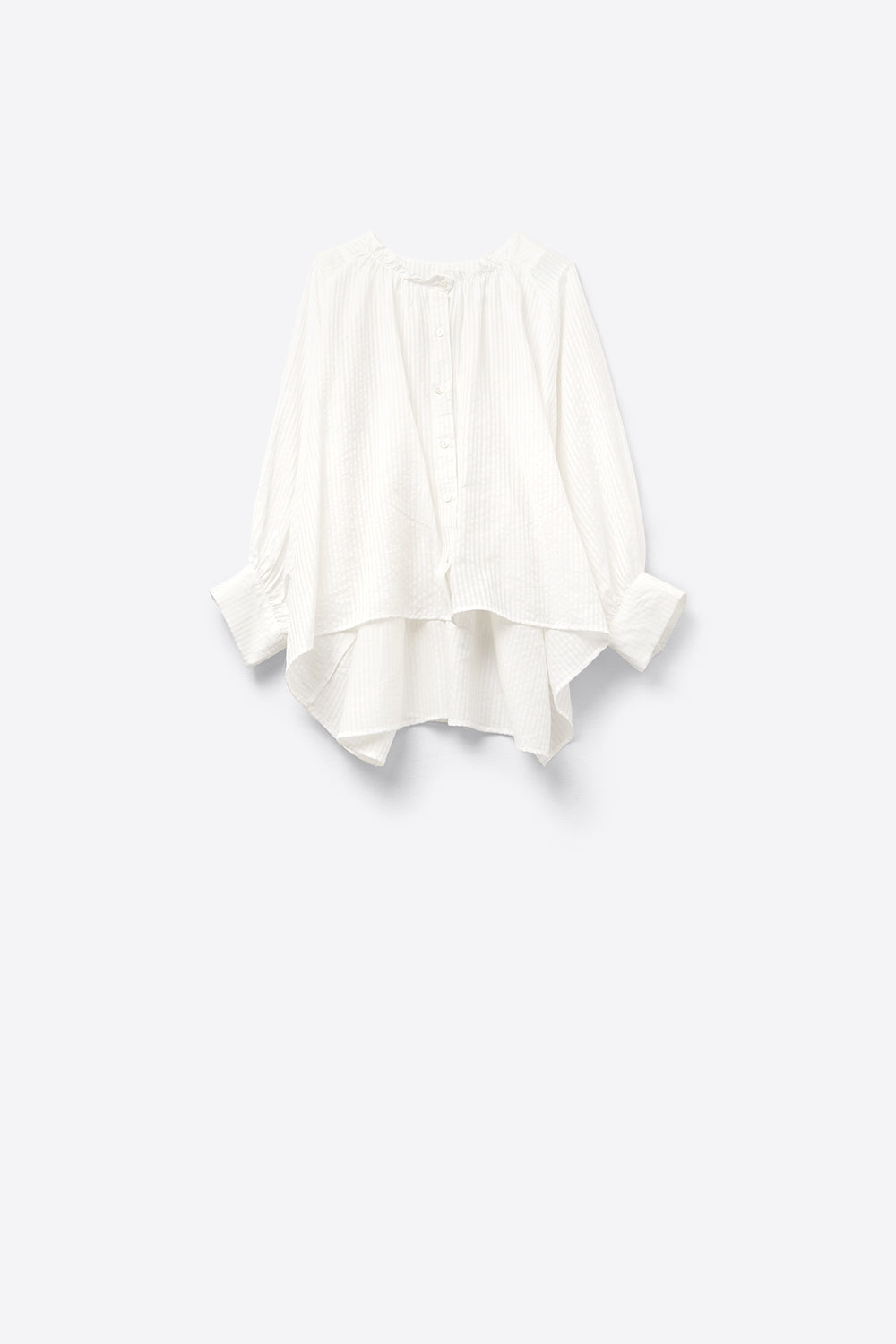Q2 Blusa Listrada com Manga Balão em Branco