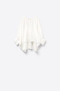 Q2 Blusa Listrada com Manga Balão em Branco
