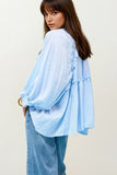 Q2 Blusa Listrada com Mangas Bufantes em Azul Bebê