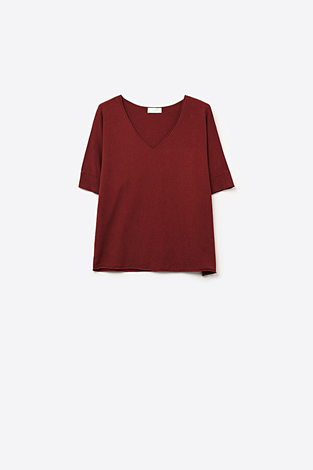 Q2 Borgonha Relaxed V-Neck Short Sleeve Knit Top