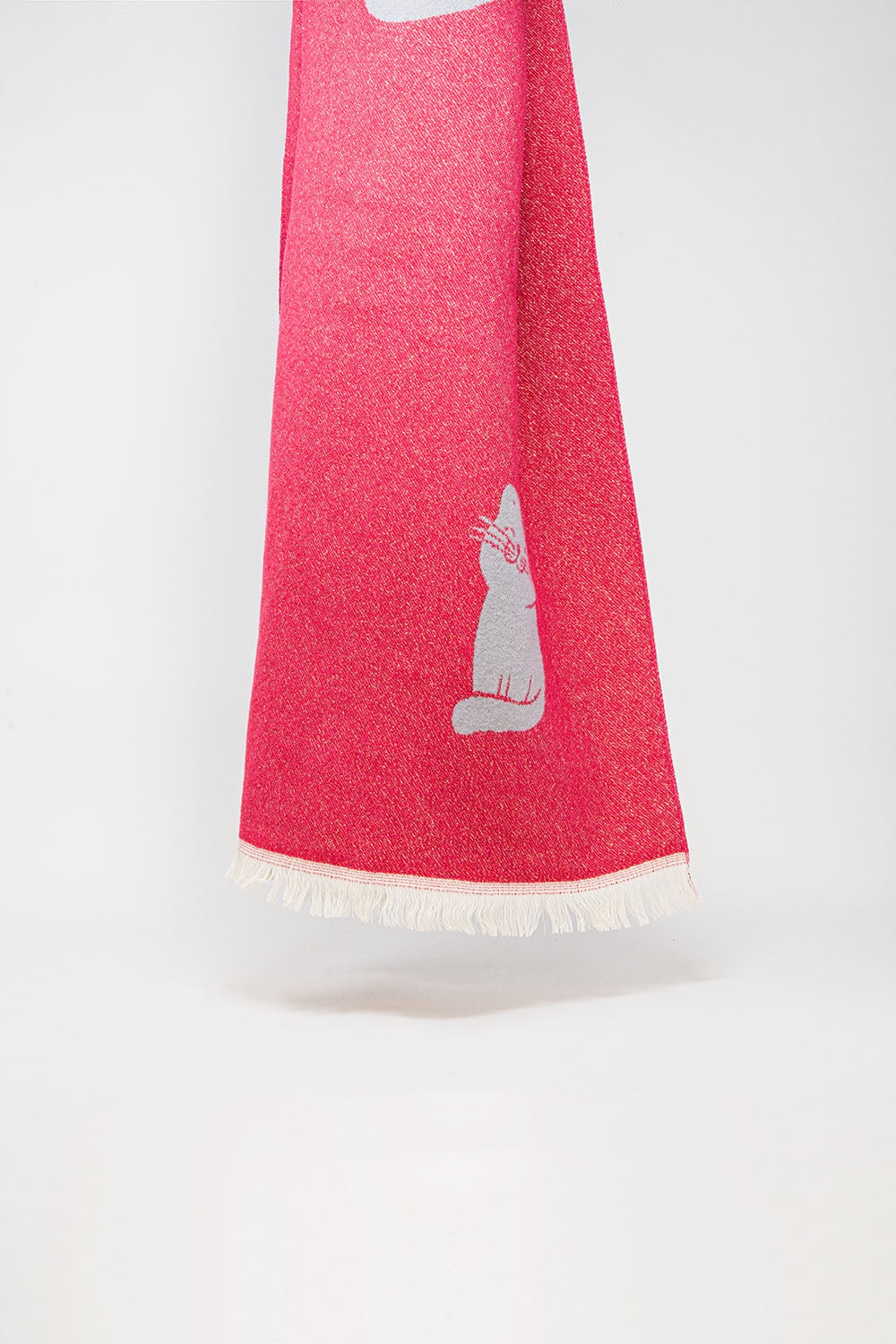Q2 Cachecol largo de malha macia em cor-de-rosa com estampado de gato