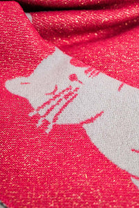 Cachecol largo de malha macia em cor-de-rosa com estampado de gato