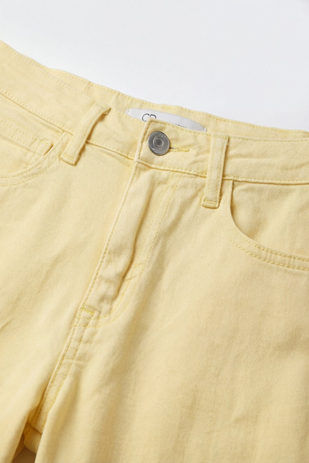 Calças Amarelo-Claro de Algodão de Perna Larga com costura lateral