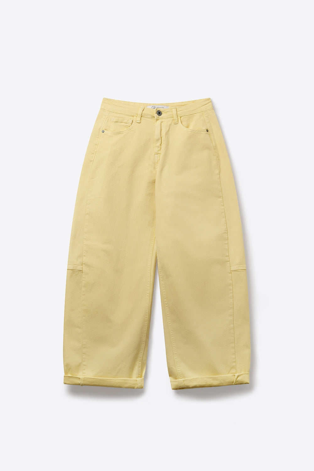 Calças Amarelo-Claro de Algodão de Perna Larga com costura lateral