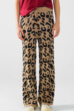 Calças com estampado de leopardo com malha elástica e pormenor de cordão