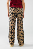 Calças com estampado de leopardo com malha elástica e pormenor de cordão