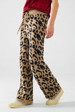 Q2 Calças com estampado de leopardo com malha elástica e pormenor de cordão
