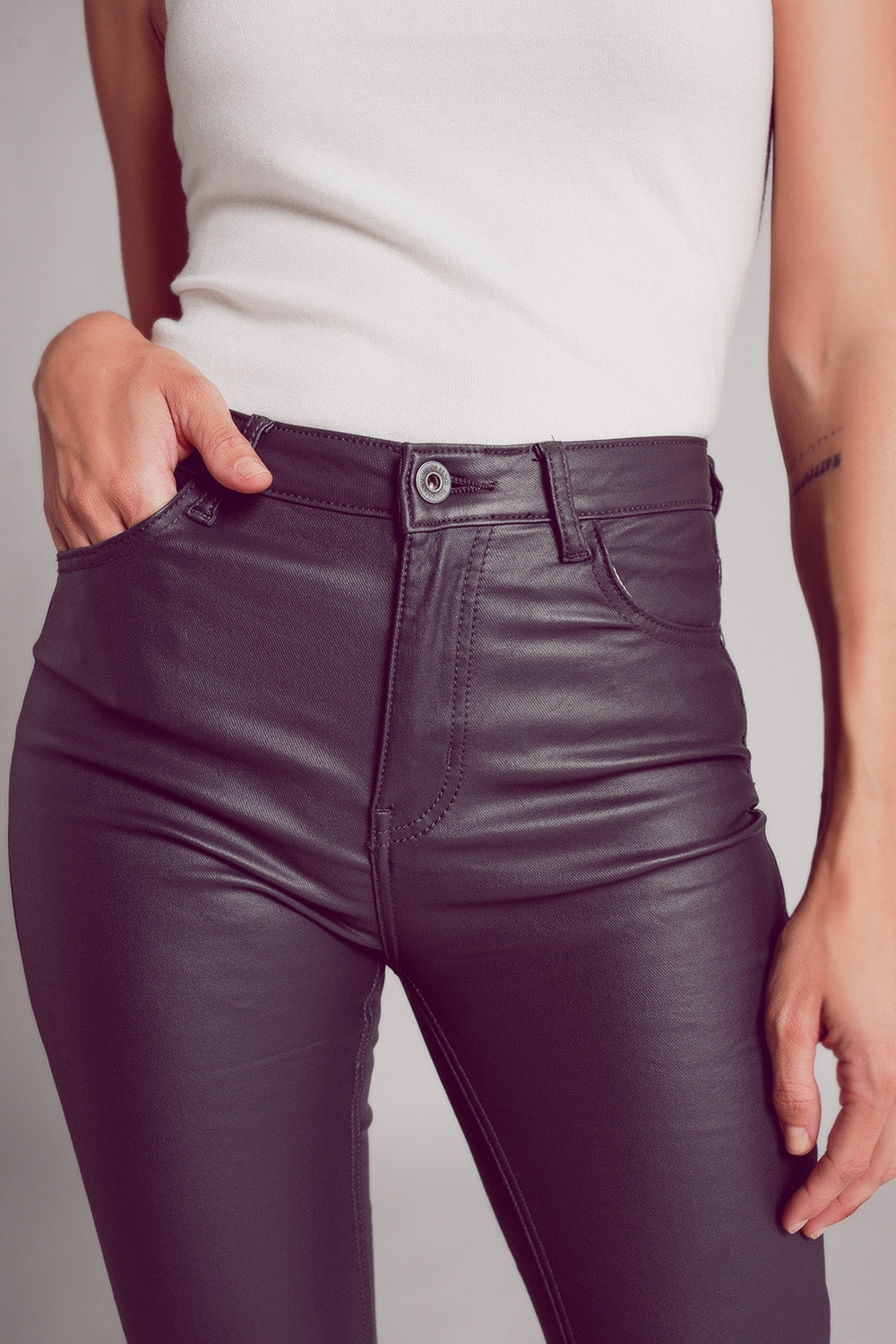 Calças de Falso Couro Esticadas em Cinzento