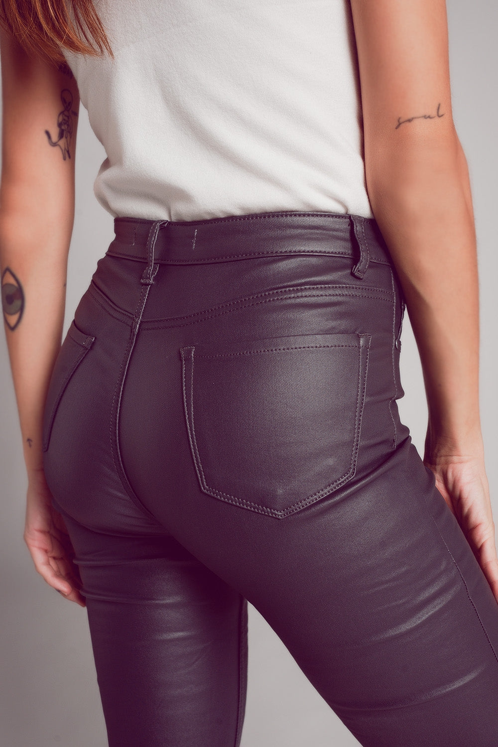 Calças de Falso Couro Esticadas em Cinzento