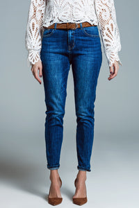 Q2 Calças de ganga Basic Super Skinny em lavagem média