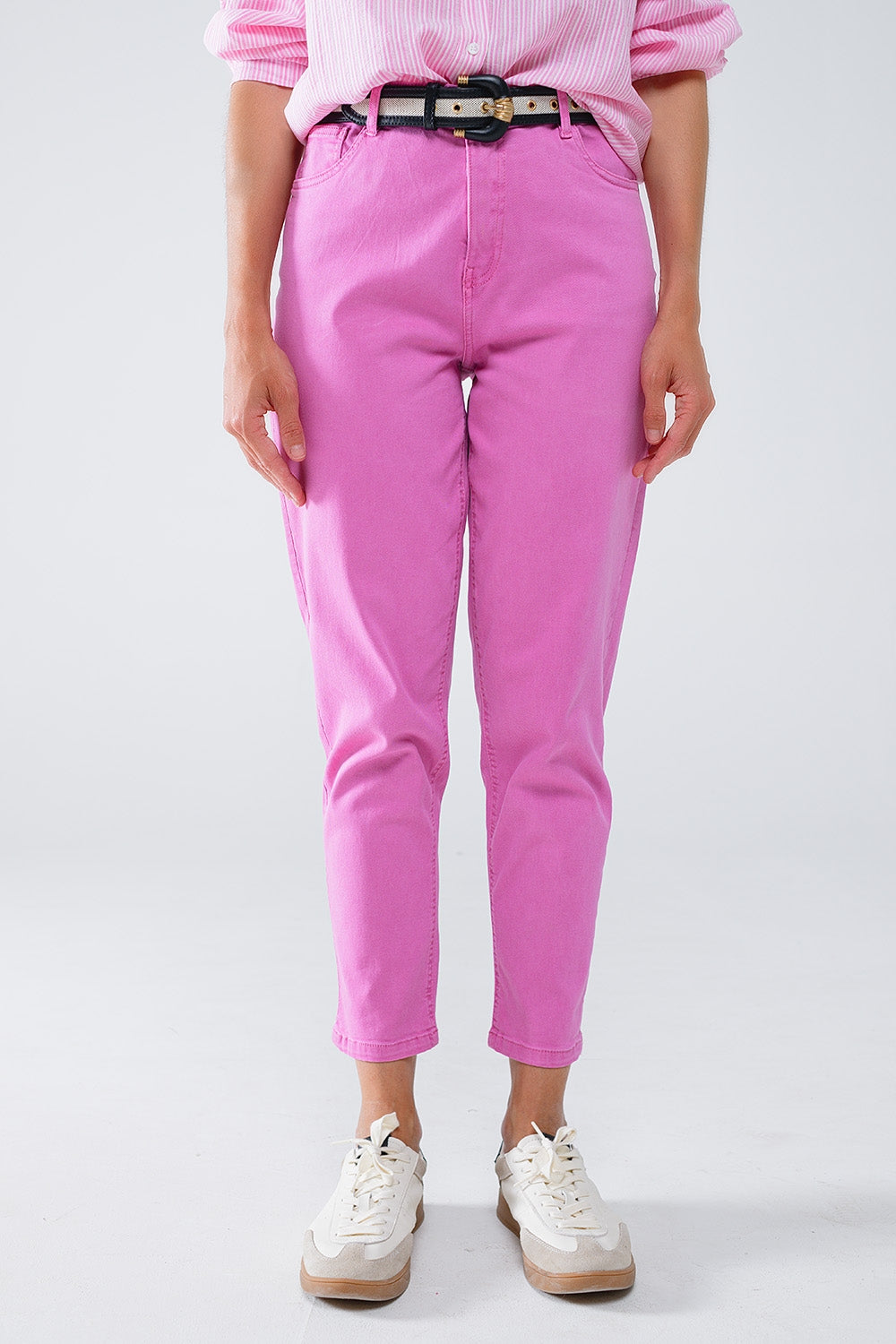 Q2 Calças de ganga básicas skinny com tornozelo em cor-de-rosa