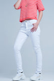 Q2 calças de ganga boyfriend branco slim