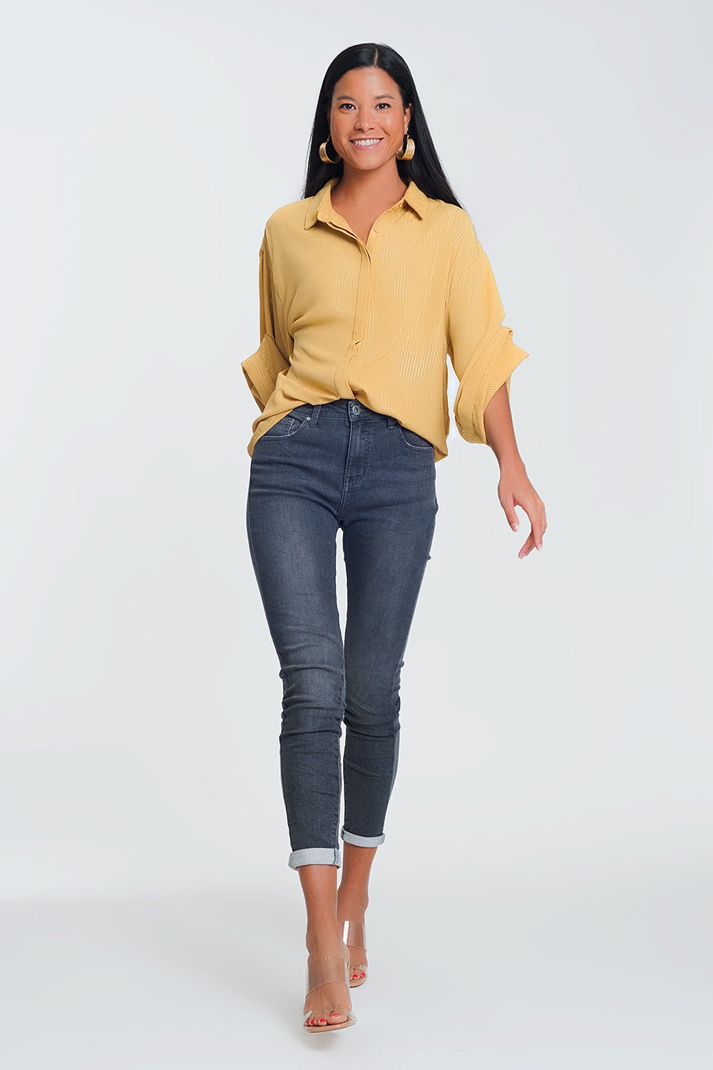 calças de ganga cintura alta com brilho