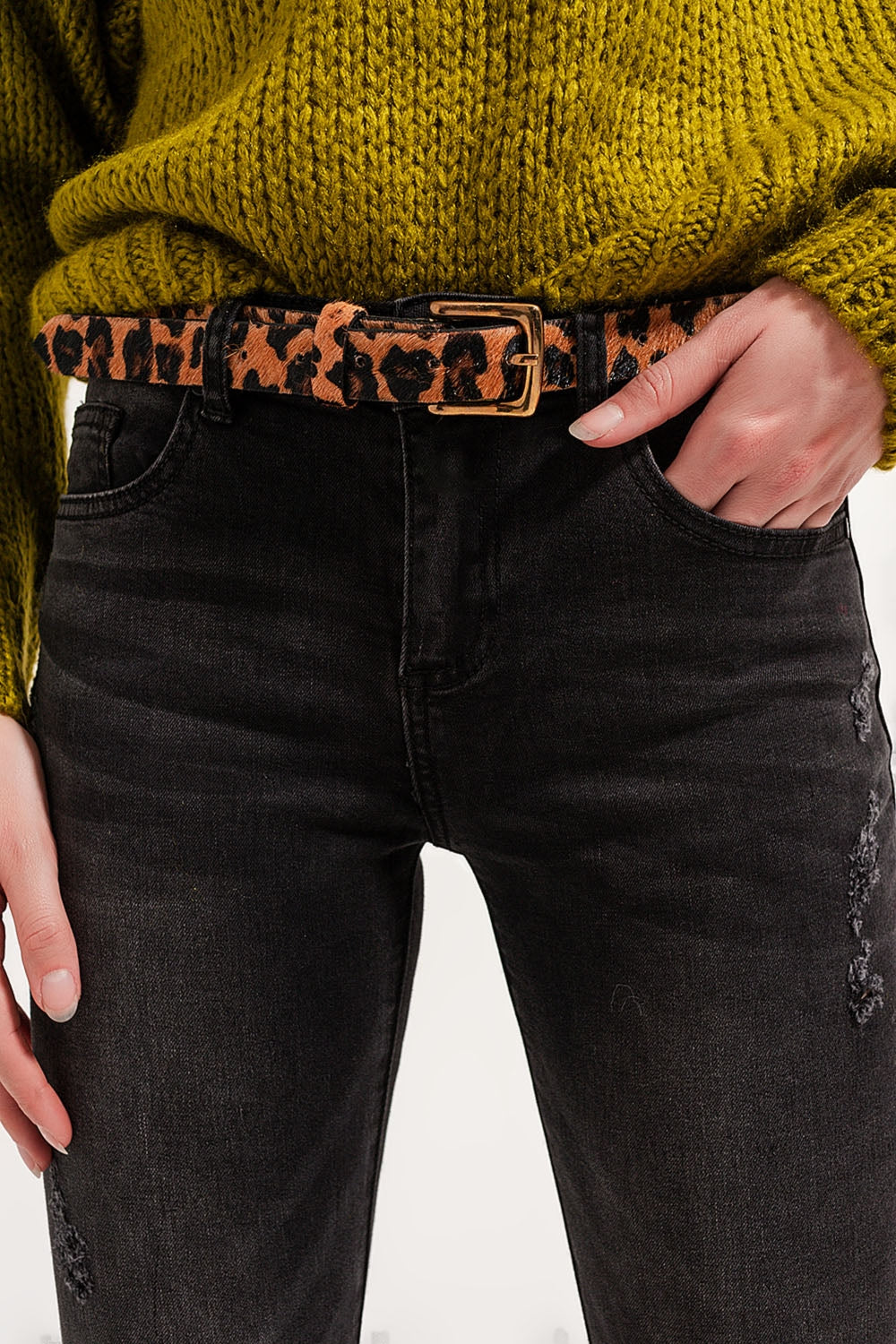 Calças de ganga cinzentas skinny com desenho rasgado