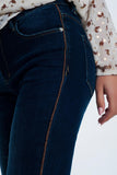 calças de ganga com detalhe linha lateral dourado