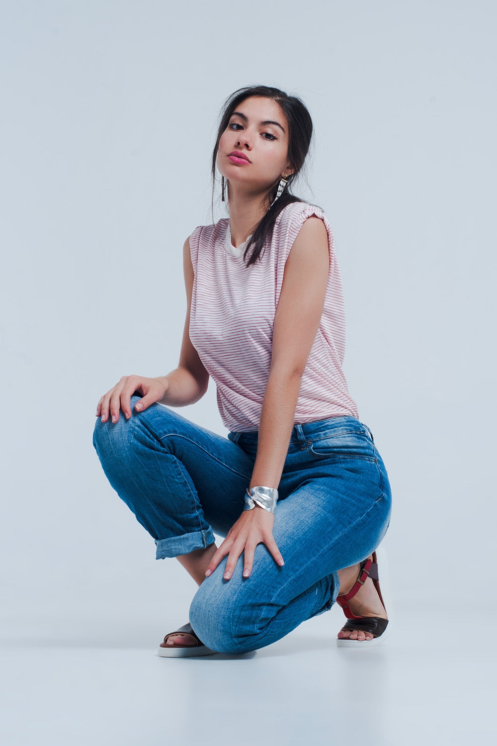 Calças de ganga com efeito enrugado