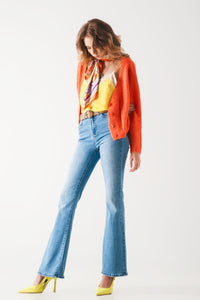 Calças de ganga de cintura alta lavagem clara estilo anos 70