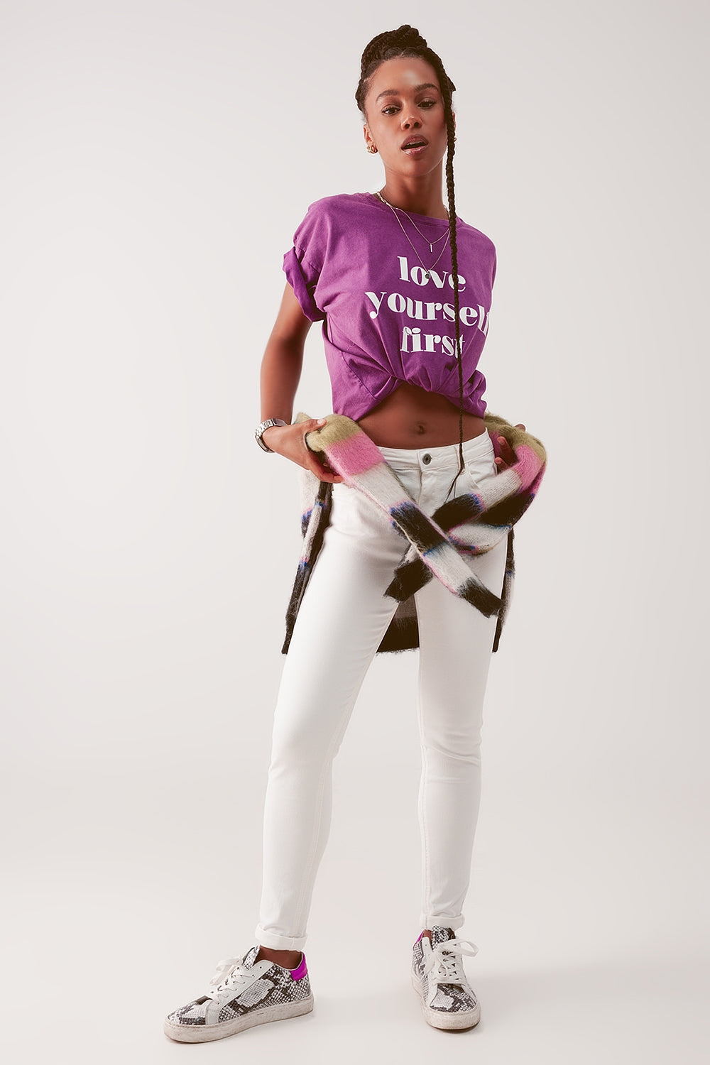 Calças de ganga de cintura alta na cor creme