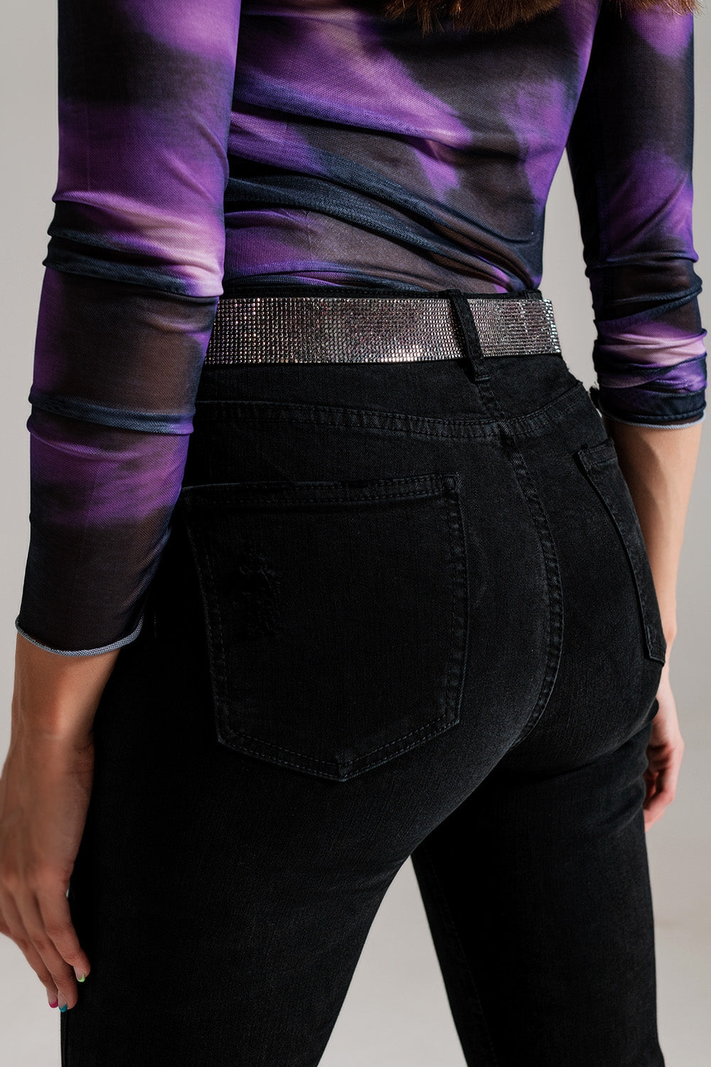 Calças de ganga de cintura alta pretas e escanzeladas