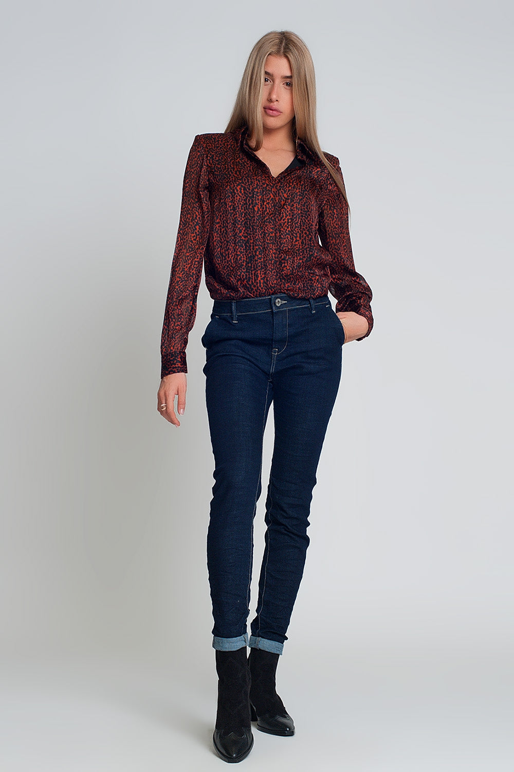 Calças de ganga de corte de cigarro à chinesa