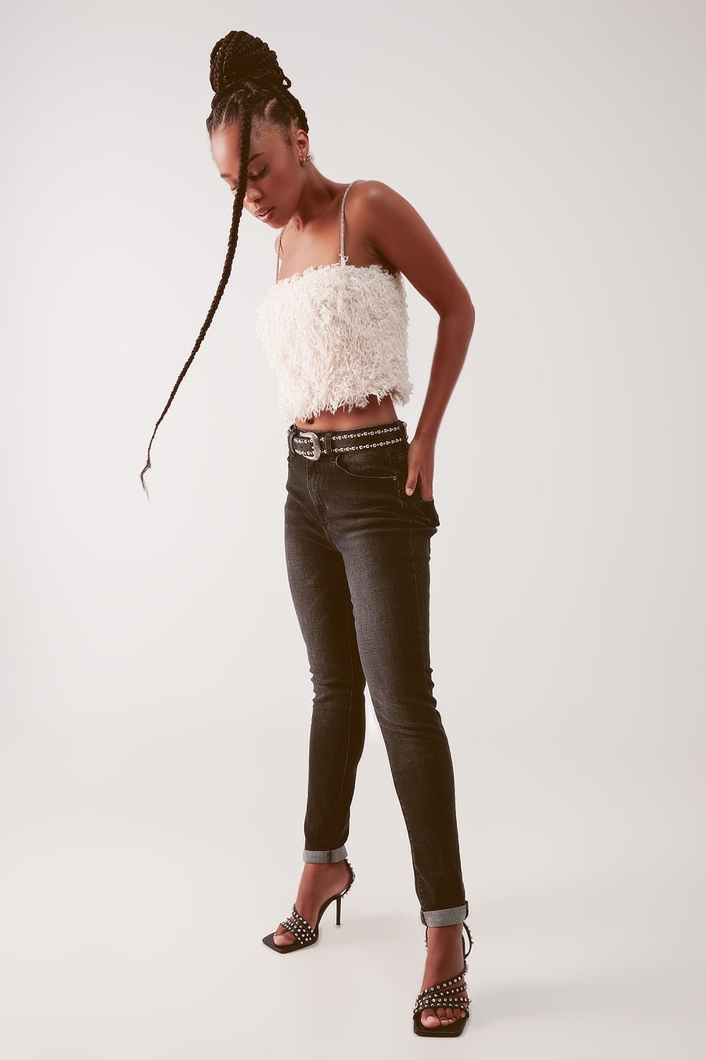 Calças de ganga de corte skinny em preto lavado com cintura alta