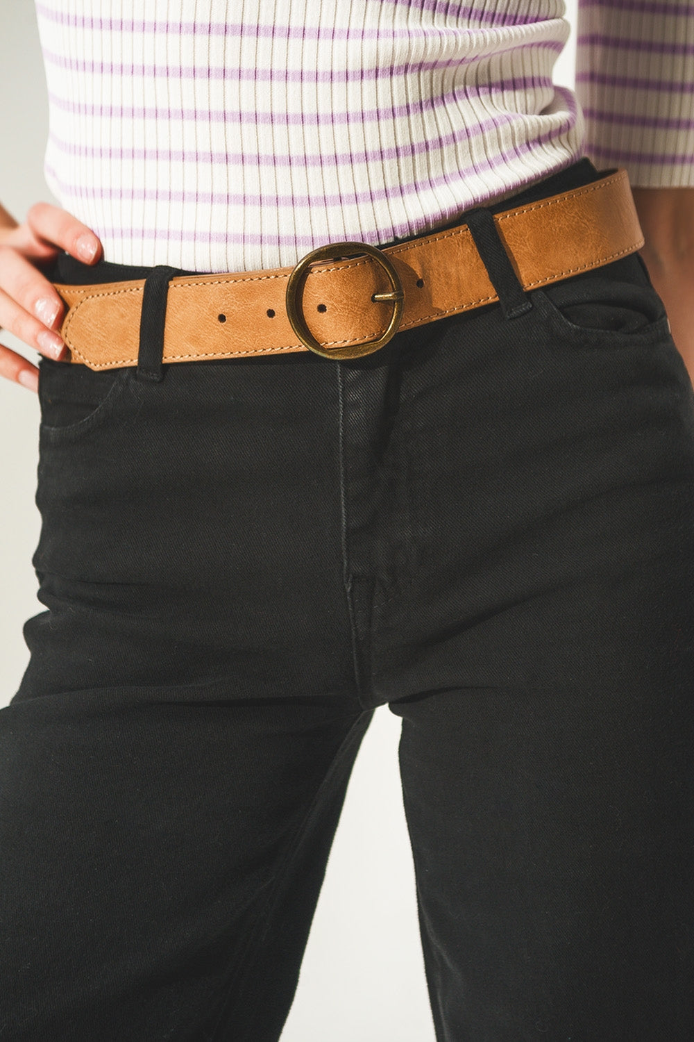 Calças de ganga de fundo largo em mistura de algodão preto