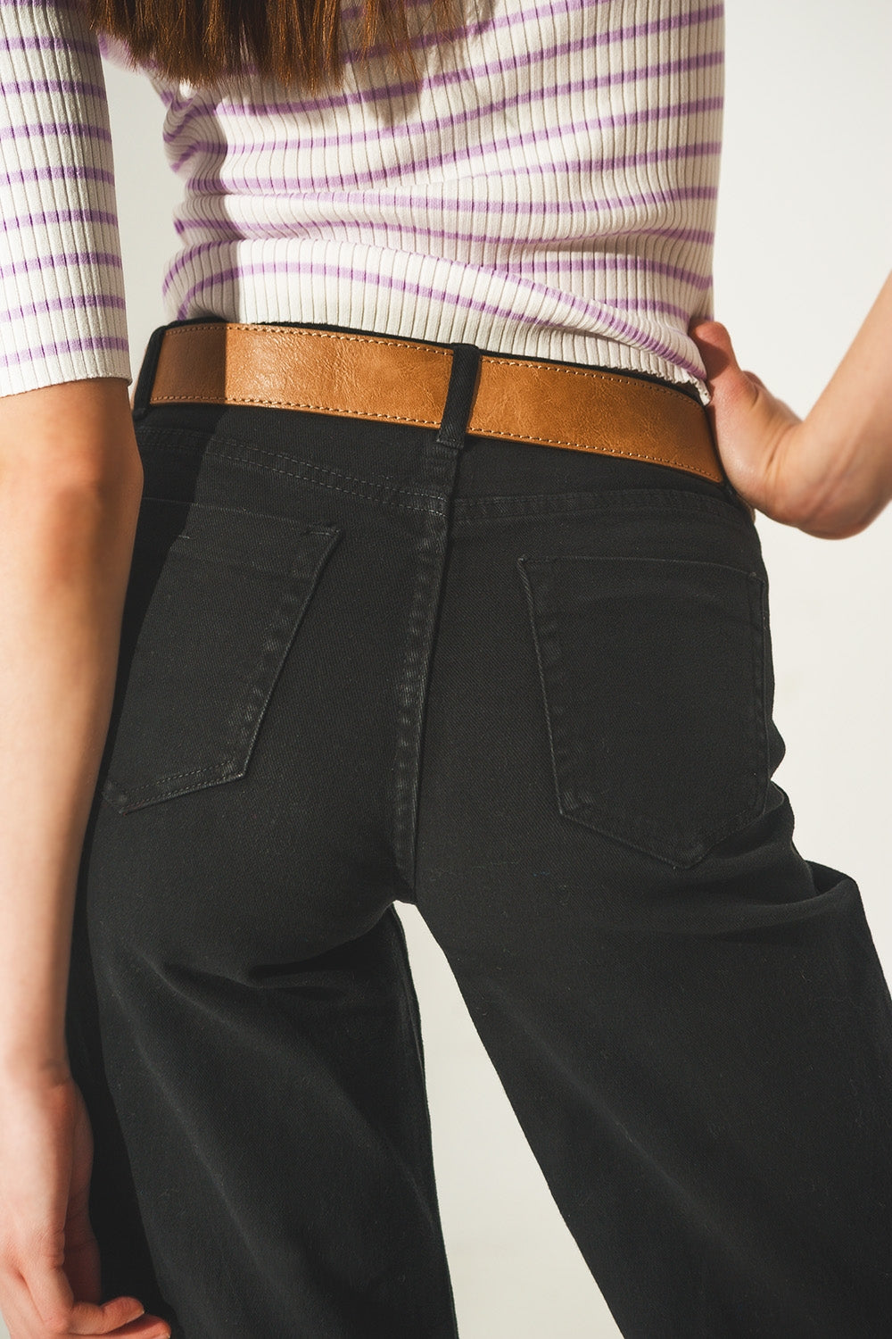 Calças de ganga de fundo largo em mistura de algodão preto