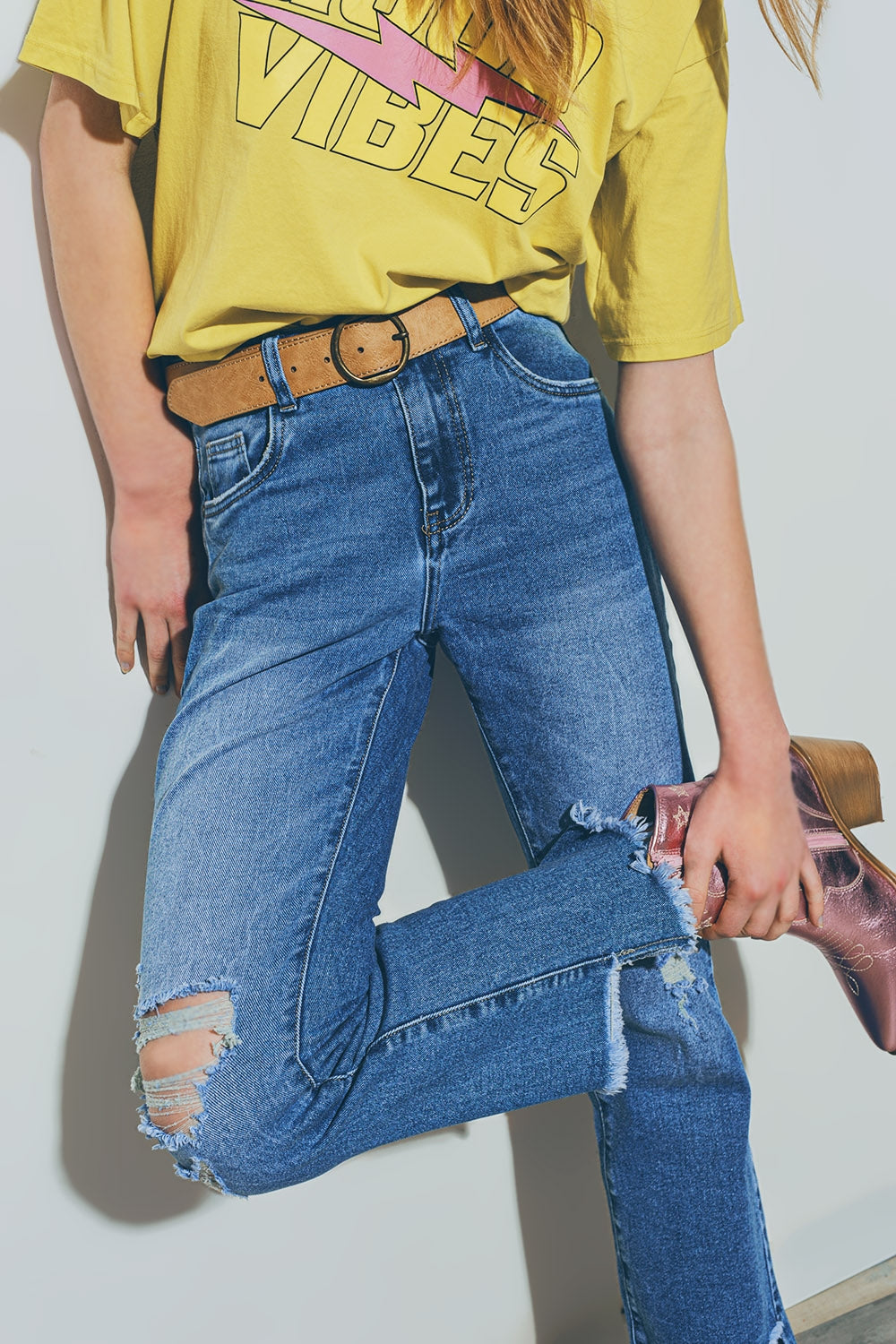 Q2 Calças de ganga de lavagem médias