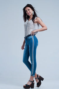 Calças de ganga denim com listra ao lado