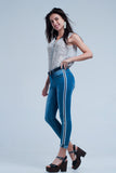 Calças de ganga denim com listra ao lado