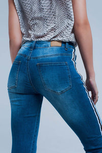 Calças de ganga denim com listra ao lado