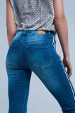 Calças de ganga denim com listra ao lado