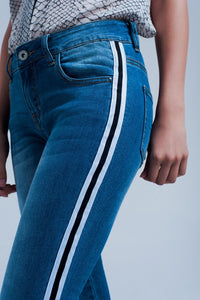 Calças de ganga denim com listra ao lado
