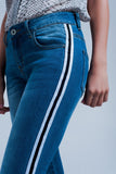 Calças de ganga denim com listra ao lado