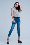 Calças de ganga denim com listra ao lado