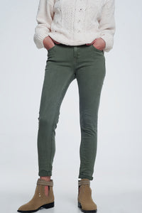 Q2 Jeans skinny de cintura alta em verde