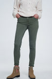 Q2 Jeans skinny de cintura alta em verde