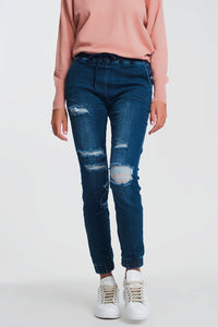 Q2 Calças de ganga estilo joggers em azul escuro