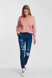 Calças de ganga estilo joggers em azul escuro