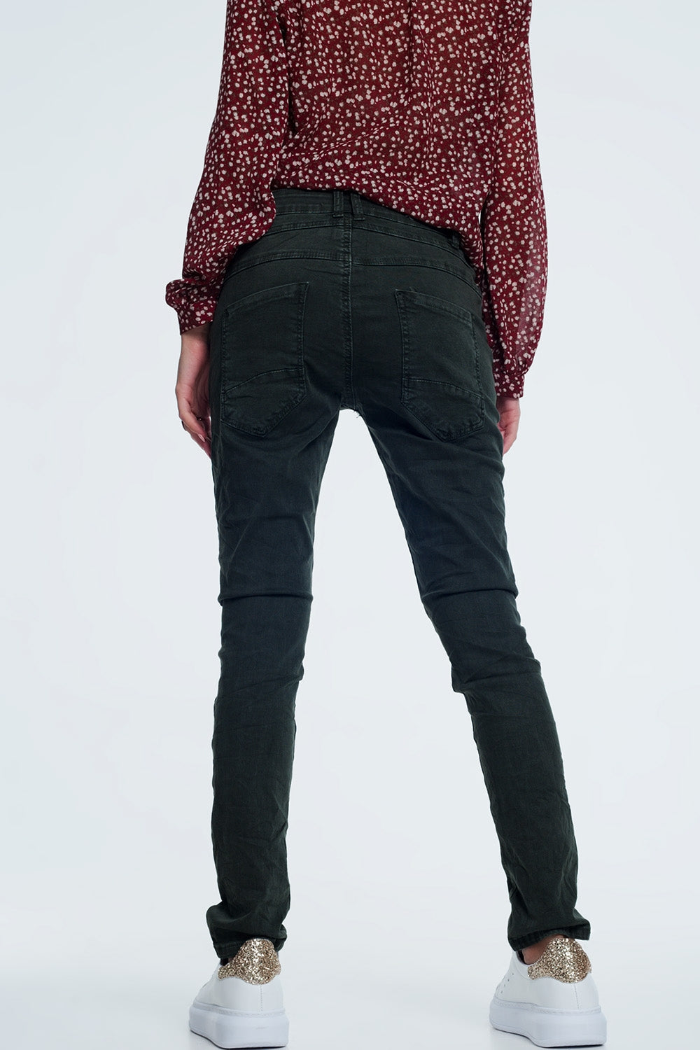 Calças de ganga khaki com baixa virilha