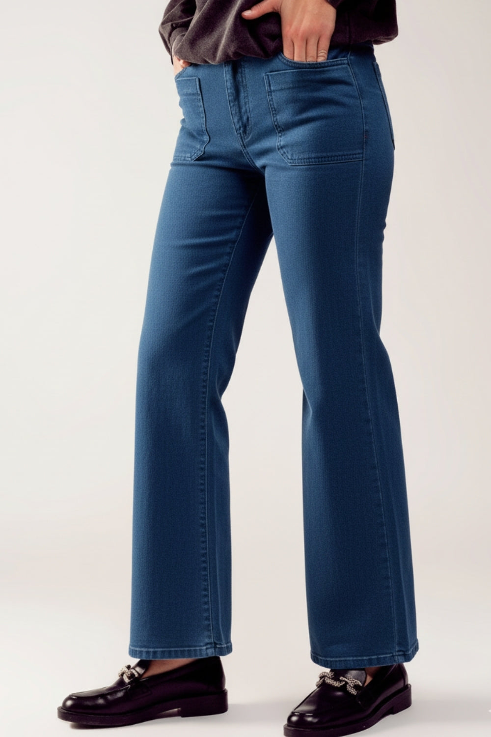 Q2 Calças de ganga largas de cintura alta em Dark Navy