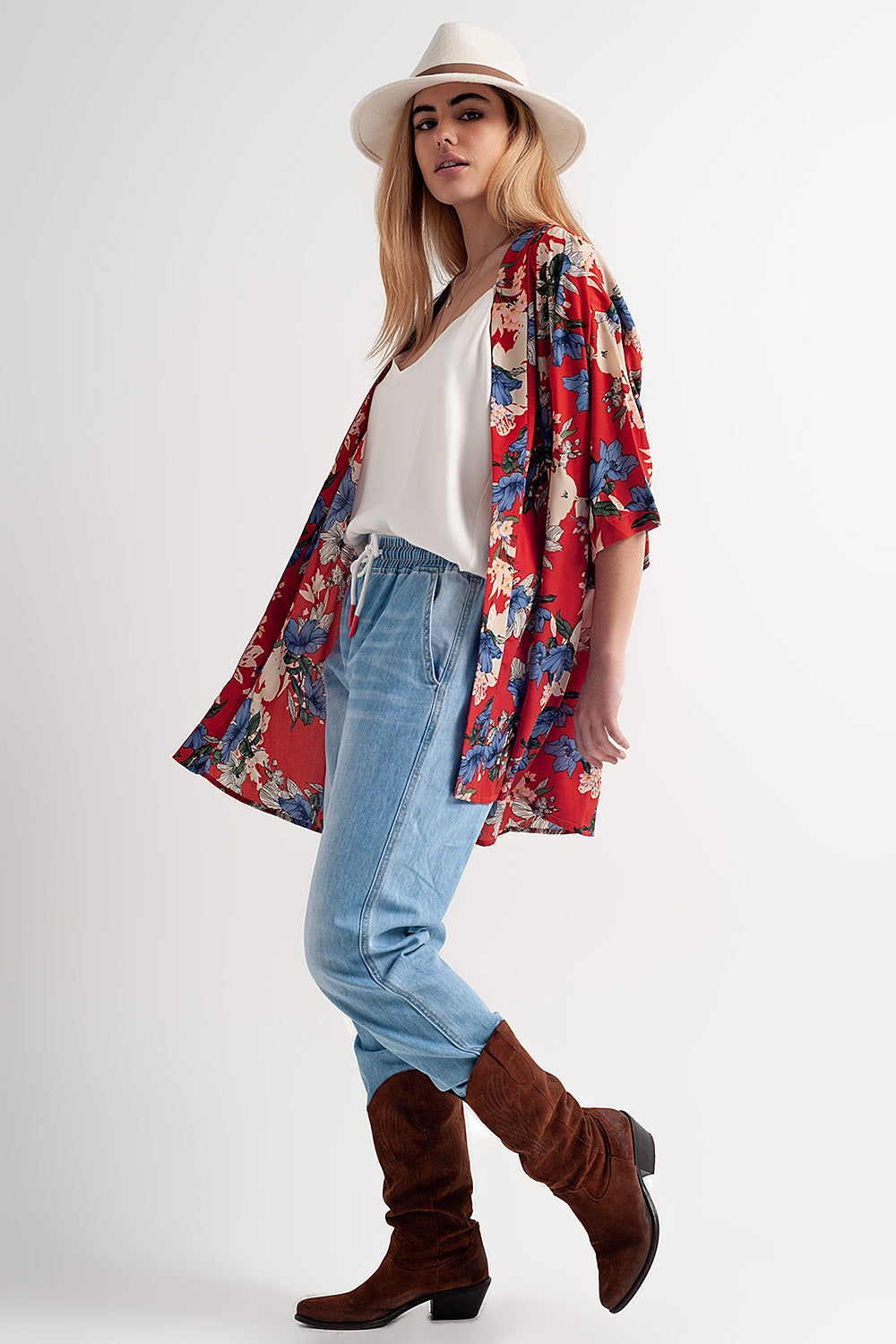 Calças de ganga leves estilo joggers de lavagem média