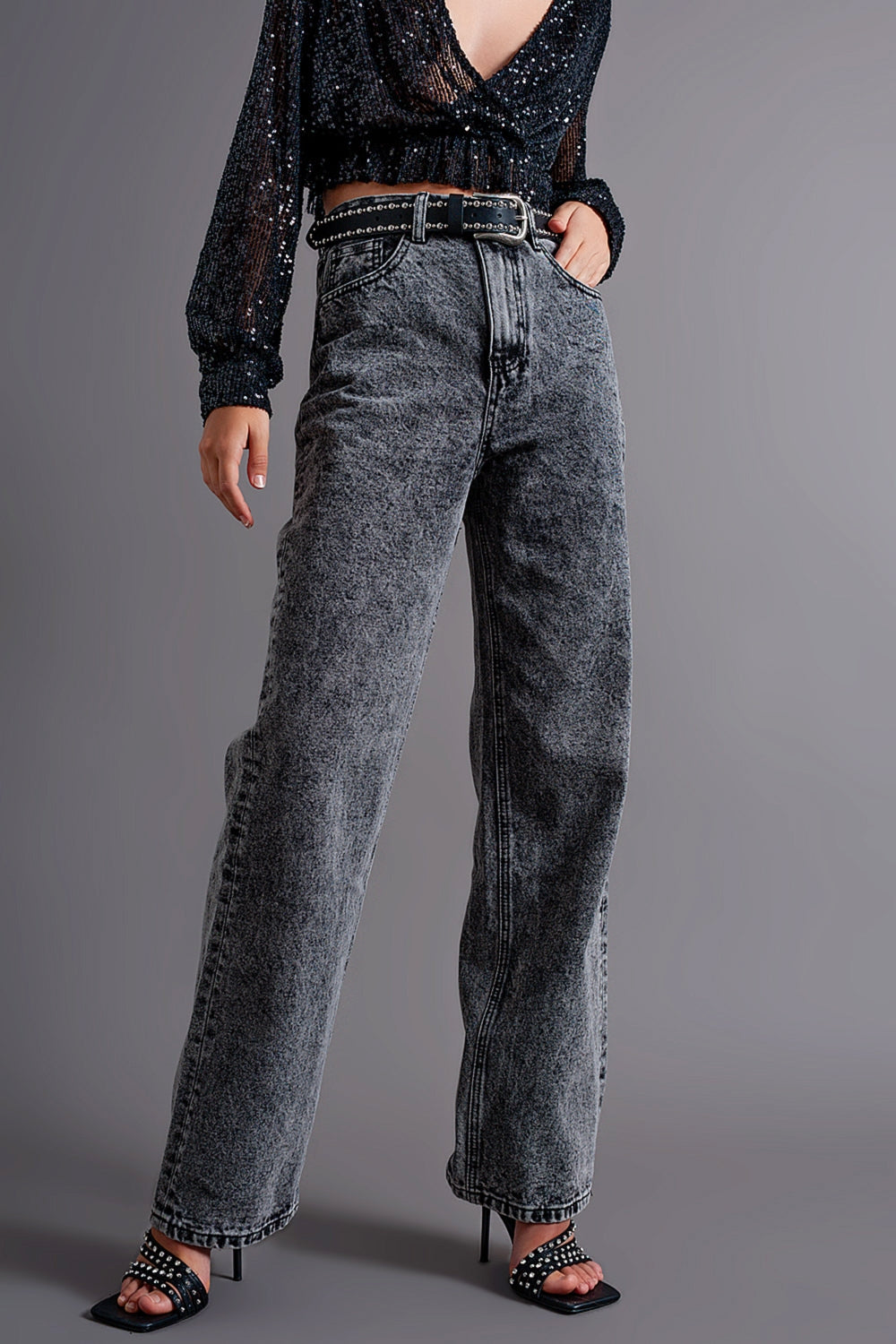 Calças de ganga Mom preto de cintura alta