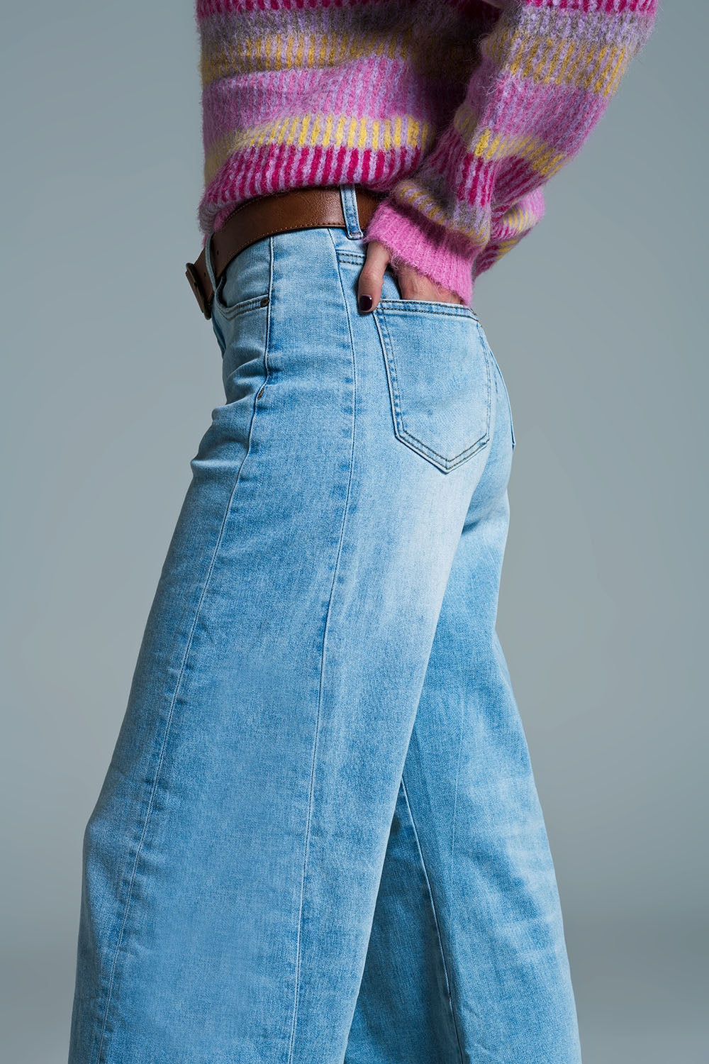 Calças de ganga Mom Style Wide Leg Light Wash