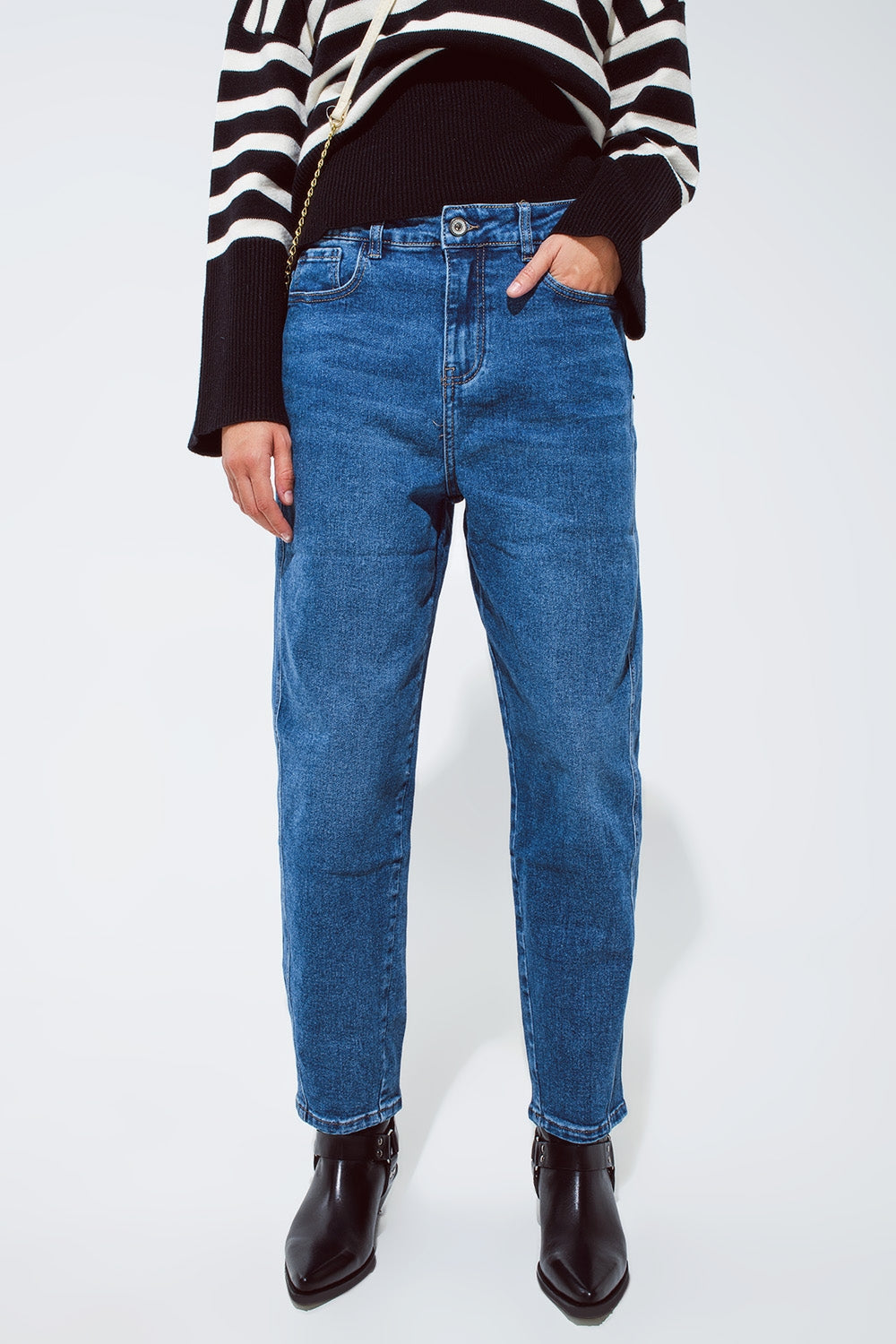 Q2 Calças de ganga oversized boyfriend azuis escuras