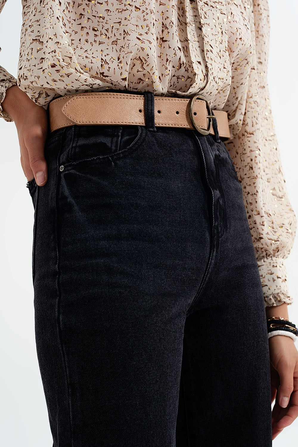 Calças de ganga pretas de cintura super alta e rectas