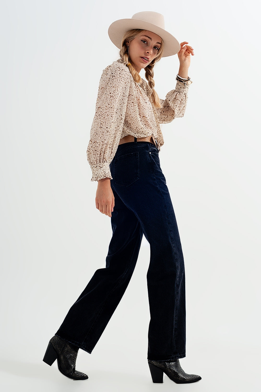 Calças de ganga pretas de cintura super alta e rectas