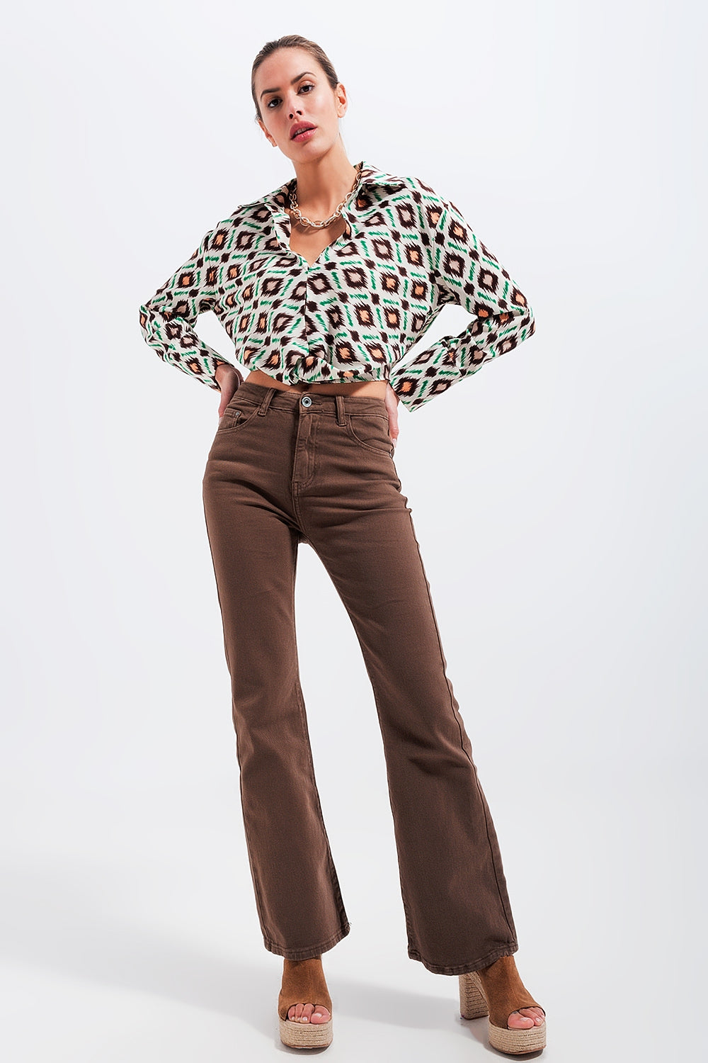 Calças de ganga queimadas castanho