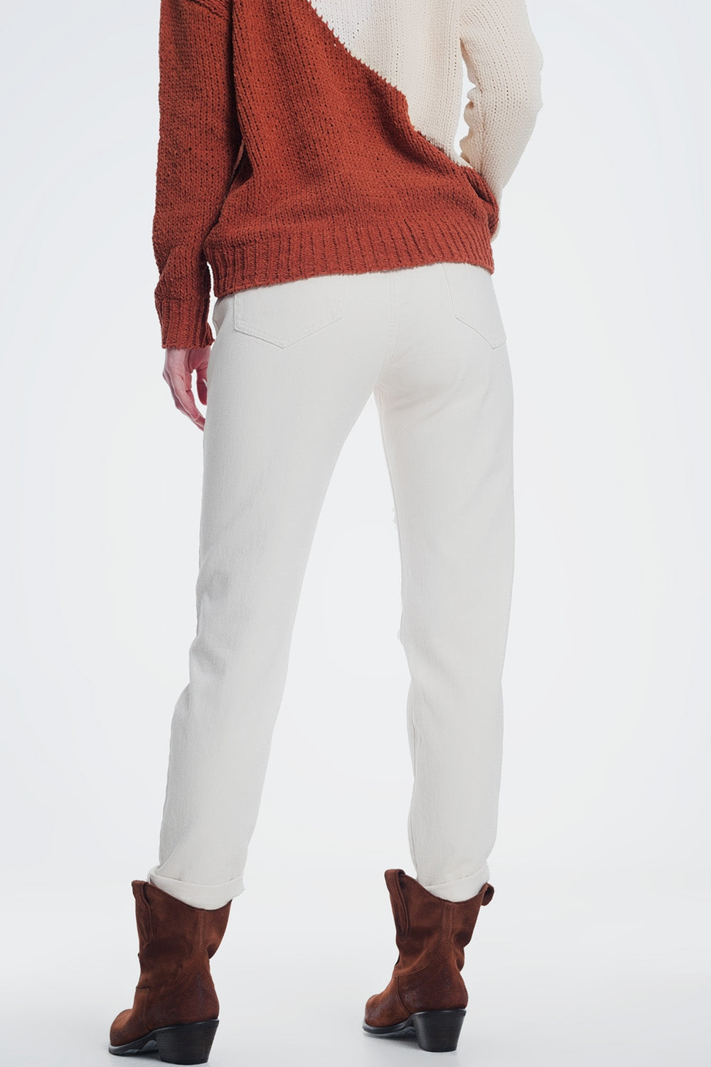 calcas de ganga rasgado namorado em bege