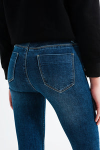 Calças de ganga skinny azuis médias lavadas com alta elevação